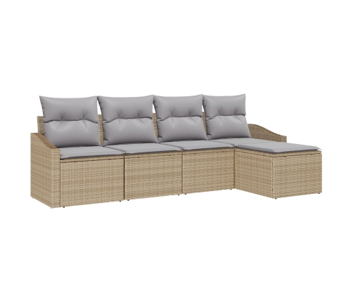 Sofá de Jardín Juego de 5 Beige, Gris Ratán, Poliéster