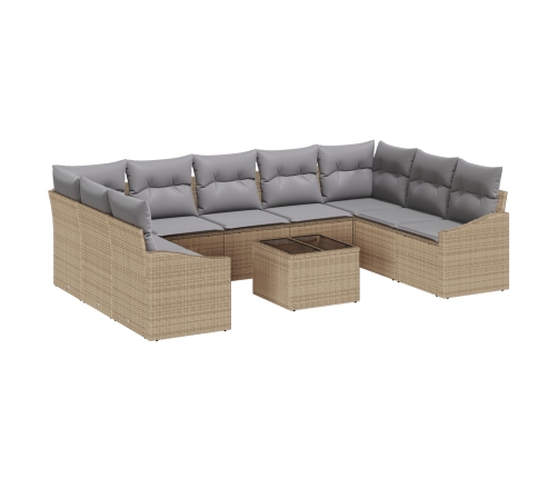 Set de Sofá de Jardín  de 10 Piezas con Cojines Ratán Sintético Beige