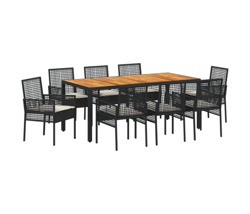 Conjunto de Comedor de Jardín  de 9 Piezas con Cojines Negros de Rattan Sintético