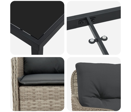 Set de Comedor de Jardín  de 5 Piezas con Cojines Gris Claro Poliratán