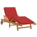 Tumbona plegable  con ruedas y cojín rojo de madera de teca