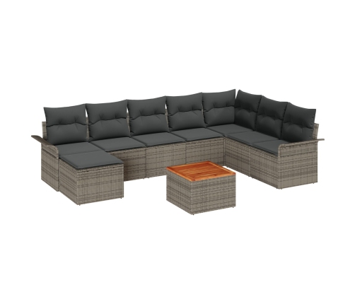 Conjunto de Sofá de Jardín  de 9 Piezas con Cojines Gris Poliratán Acacia