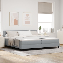 Estructura de Cama  con Colchón Gris Claro Tela 200 x 200 cm
