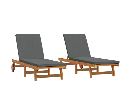 Sillas de Playa  2 pcs con Ruedas y Cojín de Madera de Acacia