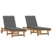 Sillas de Playa  2 pcs con Ruedas y Cojín de Madera de Acacia
