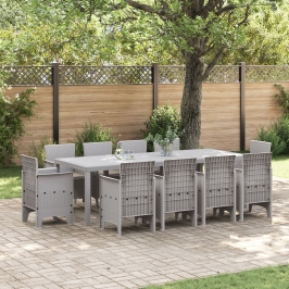 Juego de Comedor de Jardín de 11 Piezas con Cojines Gris Claro Ratán Sintético
