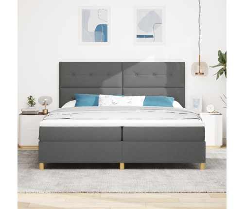 Cama con Box Spring y Colchón Gris Oscuro 200x200 cm Tela
