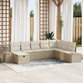 Conjunto de 8 Sofás de Jardín con Cojines Beige Poliratán