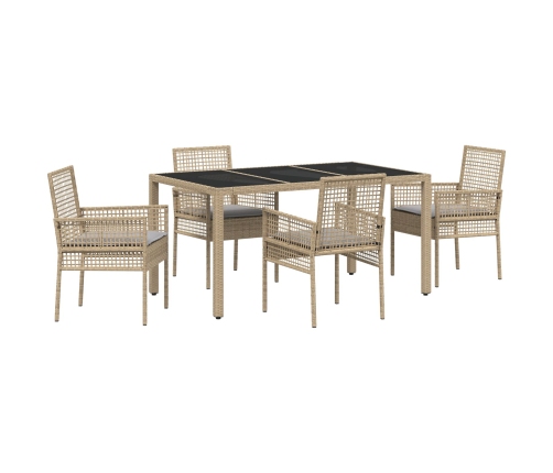 Conjunto de Comedor de Jardín de 5 Piezas con Cojines Beige de Poliratán