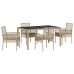 Conjunto de Comedor de Jardín de 5 Piezas con Cojines Beige de Poliratán