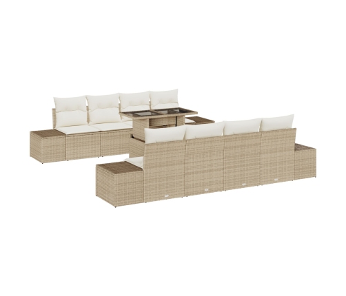 Conjunto de sofá de jardín de 9 piezas con cojines Beige Ratán Poli