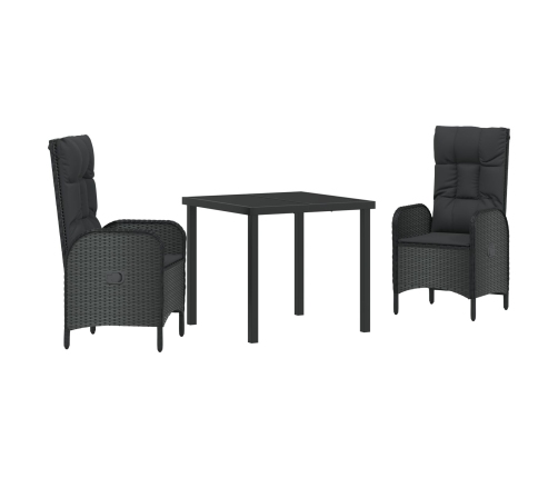 Set de Comedor de Jardín  de 3 Piezas en Ratán Poliéster Negro