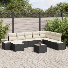 Set de sofá de jardín de 8 piezas con cojines marrón poliratán