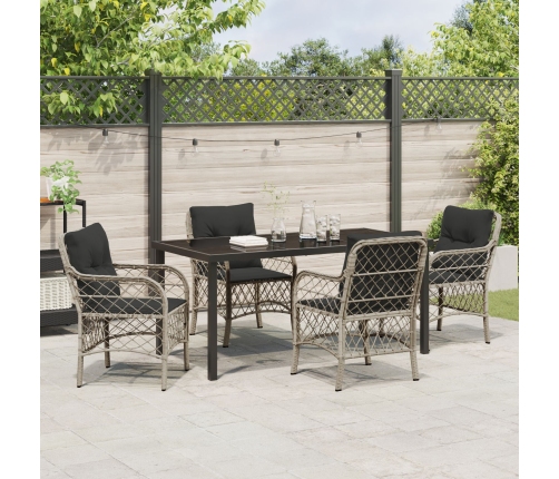 Set de Comedor de Jardín de 5 Piezas con Cojines Gris Claro Rattan PE