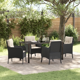 Conjunto de Comedor de Jardín de 5 Piezas con Cojines Poliratán Negro