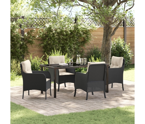 Conjunto de Comedor de Jardín de 5 Piezas con Cojines Poliratán Negro