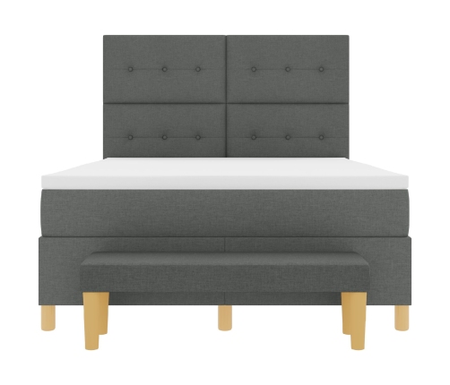 Cama con somier  con colchón y banco gris oscuro 140x200 cm tela