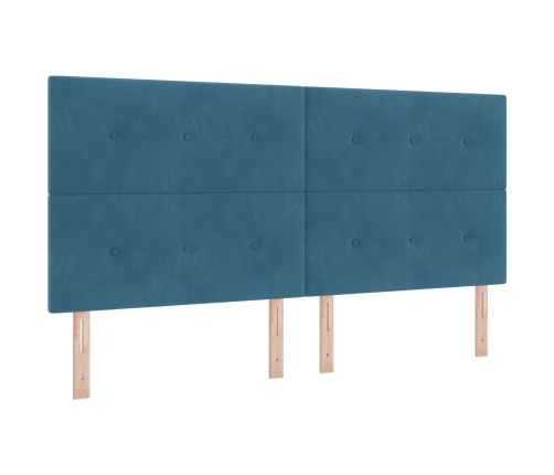 Cama Box Spring  con Colchón Azul Oscuro 200x200 cm Terciopelo