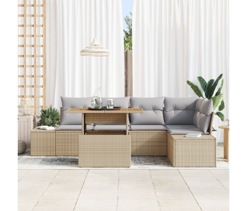 Set de 6 piezas de comedor de jardín con cojines beige Poliratán Acacia