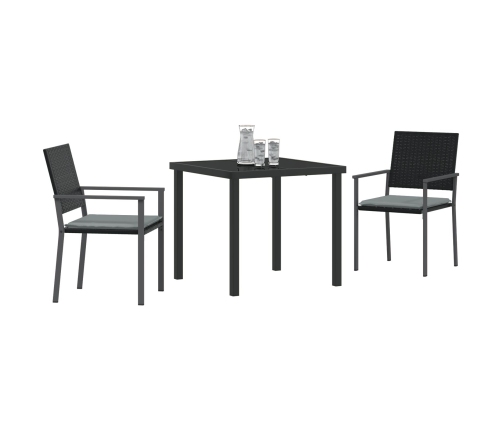 Conjunto de Comedor de Jardín de 3 Piezas con Cojines Negros Poliratán
