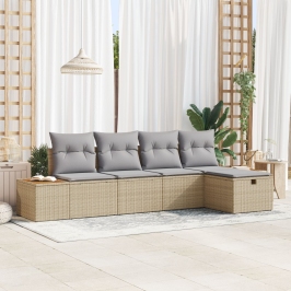 Conjunto de Sofás de Jardín de 5 Piezas con Cojines Beige Ratán Sintético