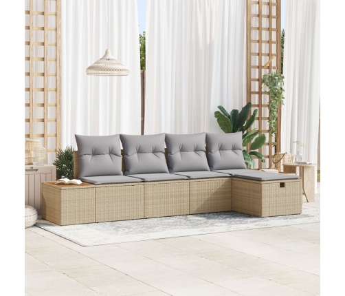 Conjunto de Sofás de Jardín de 5 Piezas con Cojines Beige Ratán Sintético