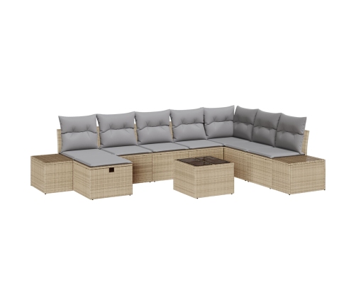 Conjunto de Sofá de Jardín de 9 Piezas con Cojines Beige Ratán Sintético