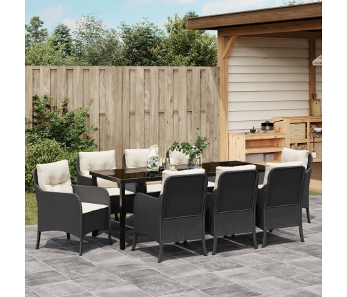 Conjunto de Comedor de Jardín  de 9 Piezas con Cojines Negro rattan Poliéster