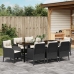 Conjunto de Comedor de Jardín  de 9 Piezas con Cojines Negro rattan Poliéster