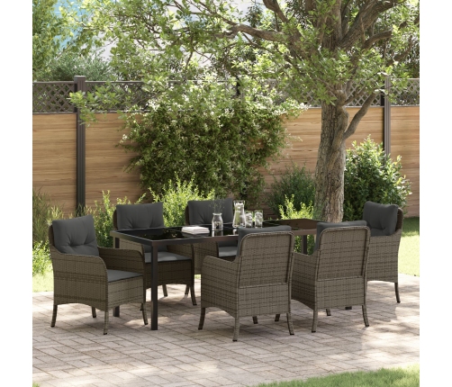 Conjunto de Comedor de Jardín de 7 Piezas con Cojines Gris de Ratán Poliéster