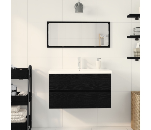 Gabinete de Fregadero  con Lavabo Incorporado Madera Elaborada Roble Negro, Gabinete de Fregadero  Roble Negro 80x38.5x45 cm Madera Elaborada