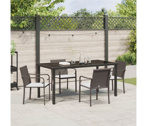 Conjunto de comedor de jardín de 5 piezas con cojines de poliratán marrón