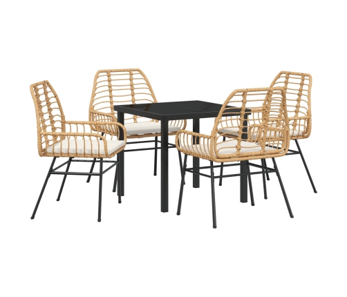 Conjunto de Comedor de Jardín de 5 Piezas con Cojines Marrón Polirratán