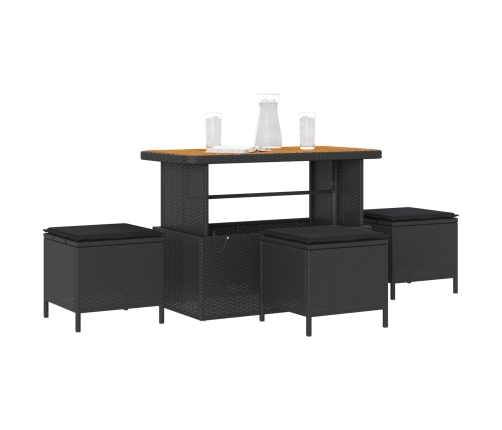 Conjunto de Comedor de Jardín de 4 Piezas con Cojines Negro de Poliratán y Acacia