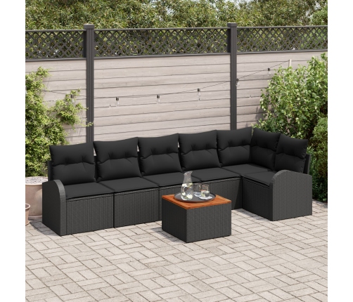 Conjunto de Sofás de Jardín de 7 Piezas con Cojines Negro Poliratán Acacia