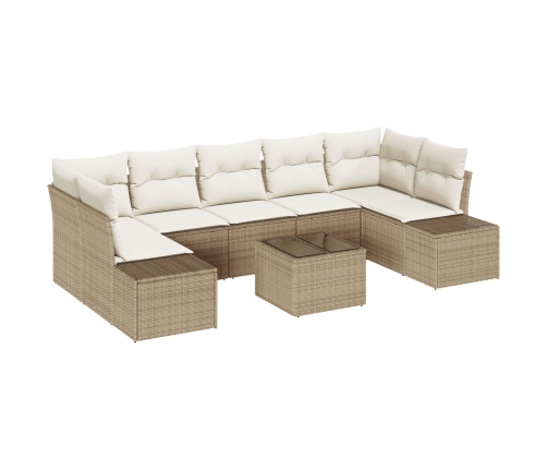 Juego de Sofá de Jardín de 8 Piezas con Cojines Beige Polirratán