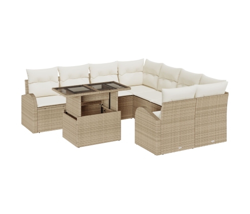 Conjunto de Sofá de Jardín de 9 Piezas con Cojines de Ratán Beige