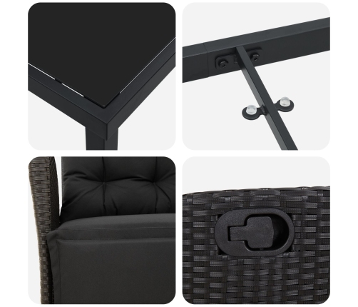 Conjunto de Comedor de Jardín de 9 Piezas  Negro Poliratán