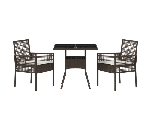 Conjunto de Comedor de Jardín  de 3 Piezas Marrón Ratán Poliéster