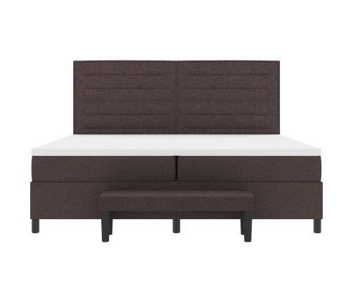 Cama con Base de Resortes con Colchón & Banco Marrón Oscuro 200x200 cm Tela