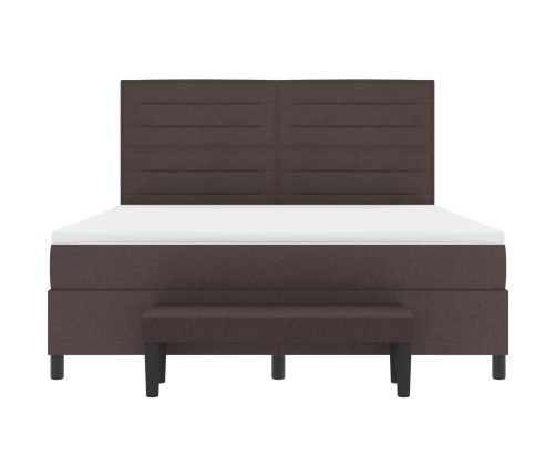 Cama con somier y colchón marrón oscuro 180x200 cm tela