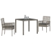 Conjunto de Comedor de Jardín de 3 Piezas con Cojines Gris de Poliratán