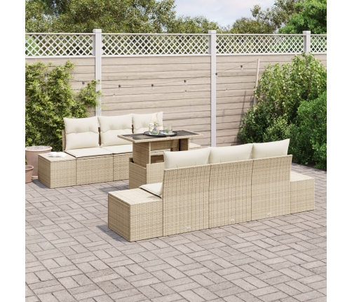 Conjunto de Sofá de Jardín de 7 Piezas con Cojines Beige de Ratán Sintético