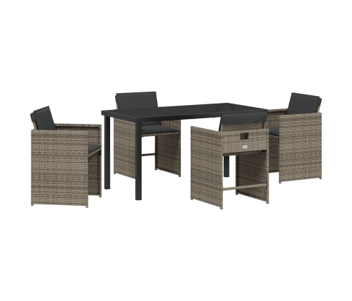 Conjunto de Comedor de Jardín de 5 Piezas con Cojines Poliratán Gris