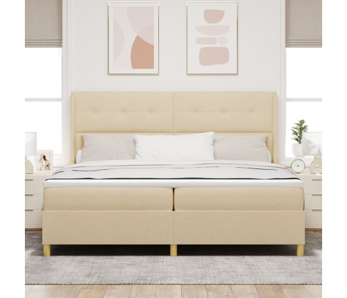 Cama Box Spring  con Colchón y LED Crema 200x200 cm Tela