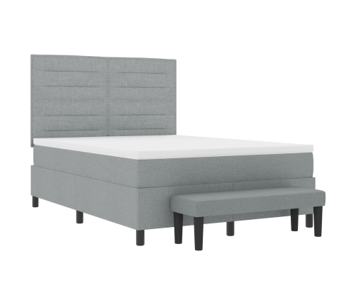Cama con Base de Resortes con Colchón y Banco Gris Claro 140x190 cm Tela