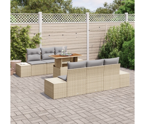 Juego de Sofá de Jardín 7 Piezas Beige Ratán Mesa de Exterior