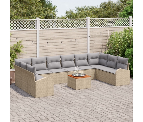 Set de Sofás de Jardín de 11 Piezas con Cojines Beige de Poliratán y Acacia