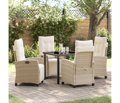 Juego de Comedor de Jardín de 5 Piezas Beige Ratán Poliéster