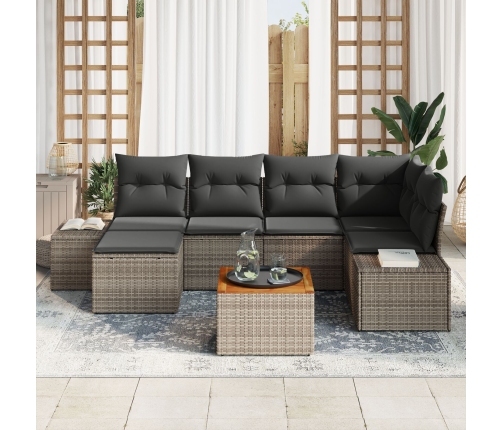 Conjunto de Sofás de Jardín de 7 Piezas con Cojines Gris Poliratán Acacia